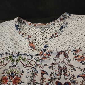 Daniel Rainn White Blouse with Blue and Orange Floral Print